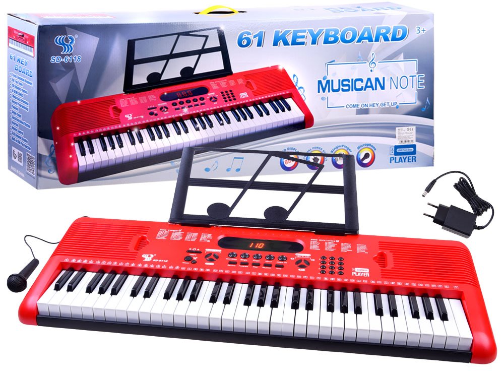 prezent na mikołajki dla dzieci - Organy Keyboard z mikrofonem 61kl czerwone