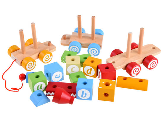 A queue of wooden blocks with letters, numbers ZA4116