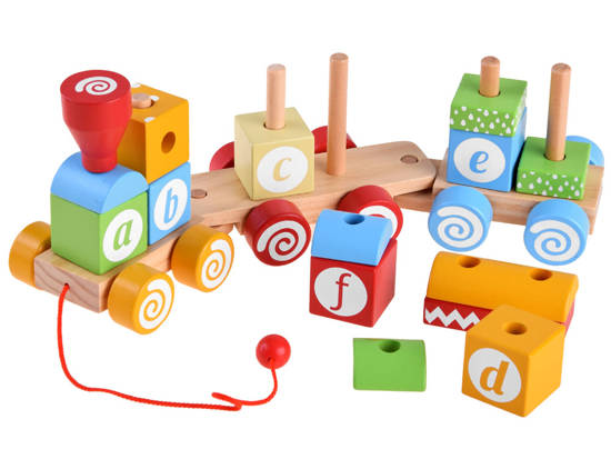 A queue of wooden blocks with letters, numbers ZA4116