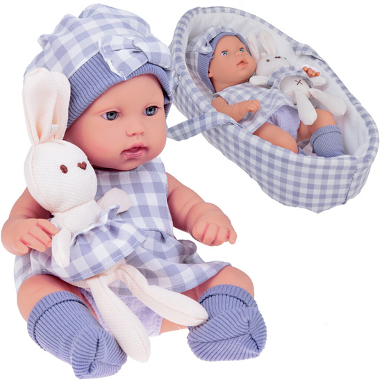 Baby Doll  Newborn Doll in a Gray hat and dress + rabbit ZA5007