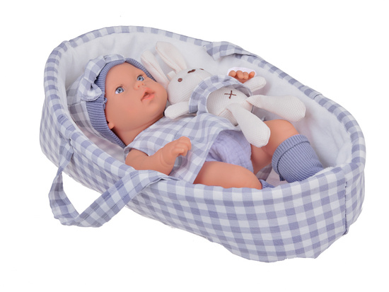 Baby Doll  Newborn Doll in a Gray hat and dress + rabbit ZA5007