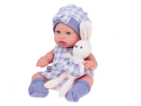 Baby Doll  Newborn Doll in a Gray hat and dress + rabbit ZA5007