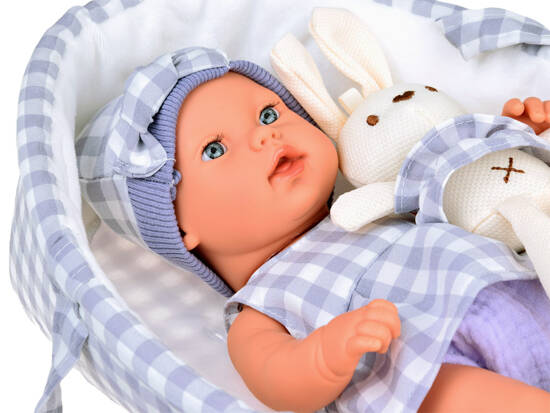 Baby Doll  Newborn Doll in a Gray hat and dress + rabbit ZA5007