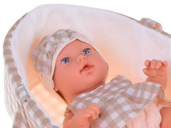 Baby Doll  Newborn Doll in a Gray hat and dress + rabbit ZA5007