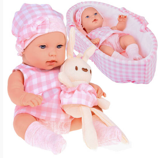 Baby Doll Newborn wearing a pink hat dress + rabbit ZA 5007 RO