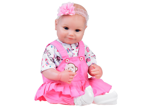 Baby doll in pink romper with frill + accessories ZA5359