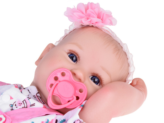 Baby doll in pink romper with frill + accessories ZA5359