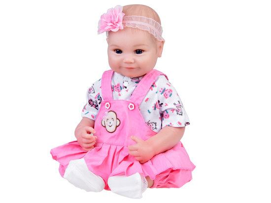 Baby doll in pink romper with frill + accessories ZA5359