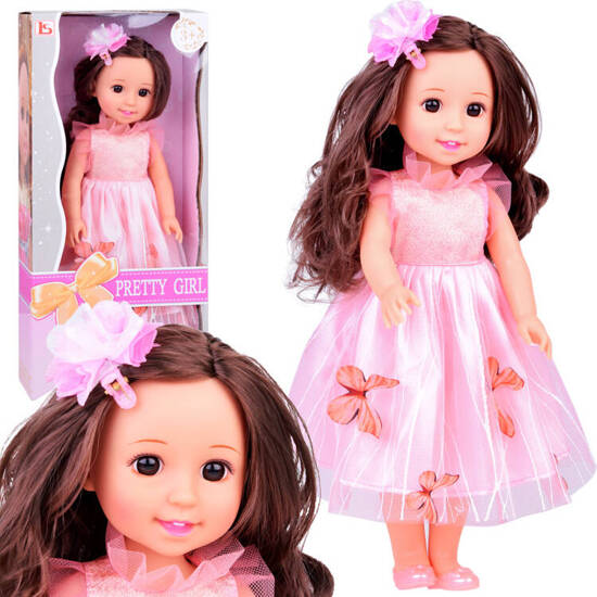 Beautiful 36 cm doll in a pink ball gown with butterflies and long hair ZA5236