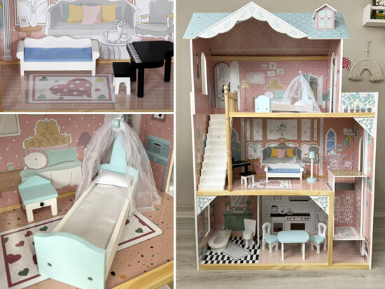 Beautiful Two-story Large Wooden Dollhouse with Furniture ZA5458