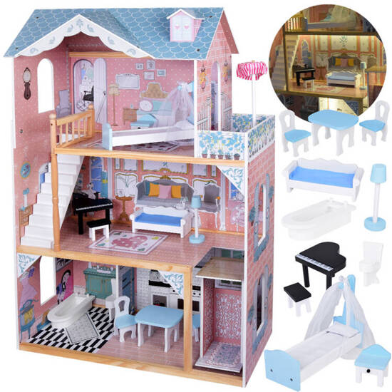 Beautiful Two-story Large Wooden Dollhouse with Furniture ZA5458