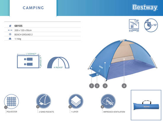 Bestway Beach Ground 2 Beach Tent Two-person Screen 68105