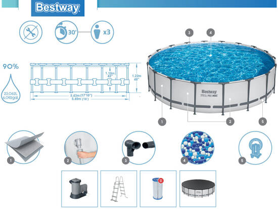 Bestway Frame Pool 549x122cm 10in1 Pump Ladder Cover 56462