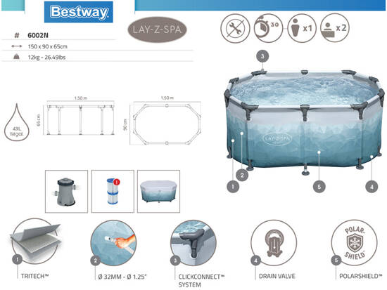 Bestway Glacial Dip WALKING Tank Set + Pump 150x90cm 6002N