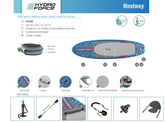 Bestway Hydro-Force 2in1 SUP Board with Backrest Set 305cmx84cmx15cm 6532B