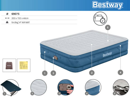 Bestway Inflatable Double Mattress Self-inflating 203x152x46cm 69075