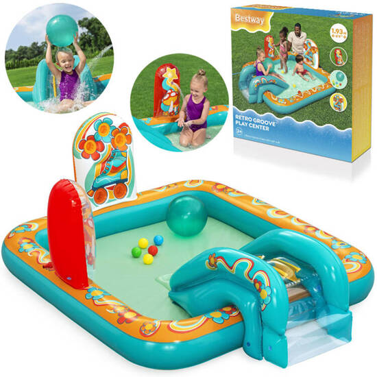 Bestway Inflatable playground RETRO Slide + sprinkler + balls 53164