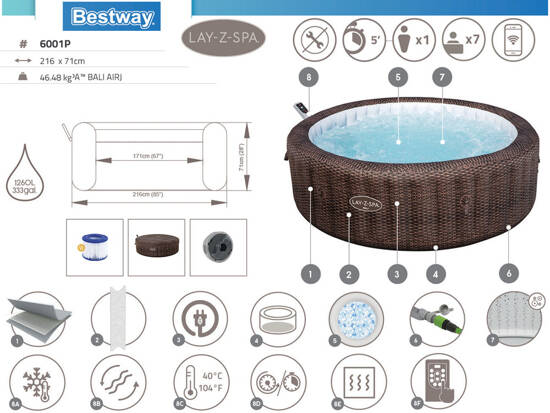 Bestway Lay-Z-Spa BALI Smart 7 Wifi hydromassage 5-7 people built-in pump 6001P