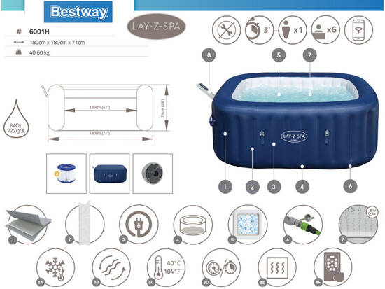 Bestway Lay-Z-Spa HAWAII hydromassage built-in pump WiFi app 6001H