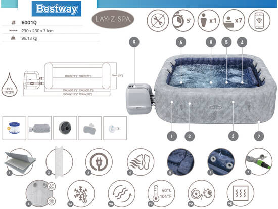 Bestway Lay-Z-Spa San Francisco Pro 7 Wi-Fi App LED 5-7 Persons 6001Q