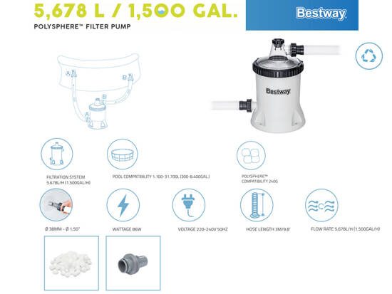 Bestway Sand Pump for Pool Capacity 5678 l/h 58870