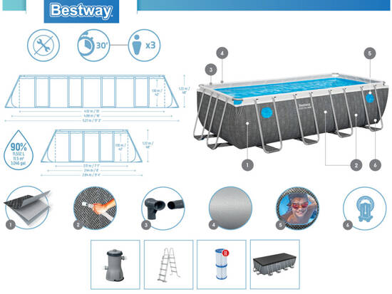 Bestway Splashview frame pool 488mx244cm gray rattan 10in1 561MB