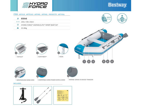 Bestway inflatable boat CASPIAN paddle pump 230cm 65046