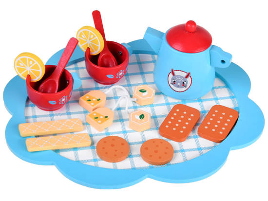 Blue wooden tea set biscuits crackers lemon ZA4132