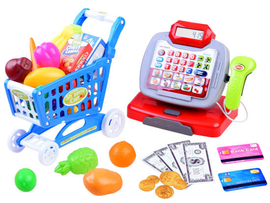 Cash register, shopping cart, groceries ZA3882