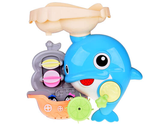 Cheerful dolphin bath toy + boat with penguins ZA5064