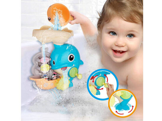 Cheerful dolphin bath toy + boat with penguins ZA5064