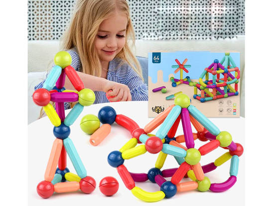 Colorful magnetic blocks 64el for children ZA3827