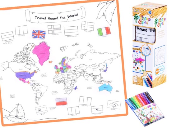 Coloring book washable MAP OF THE WORLD + markers ZA2823