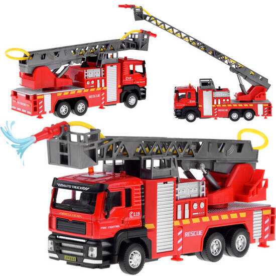 Fire brigade fire truck with ladder spraying water ZA4641