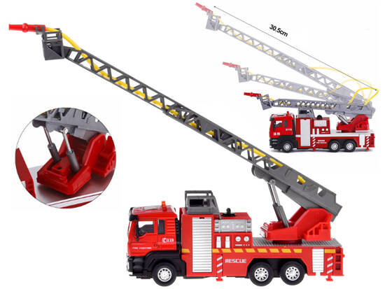 Fire brigade fire truck with ladder spraying water ZA4641