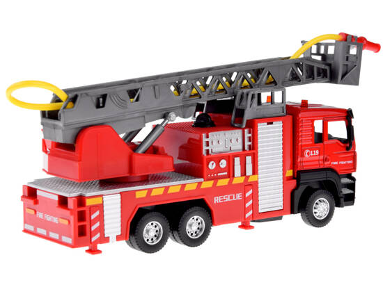 Fire brigade fire truck with ladder spraying water ZA4641