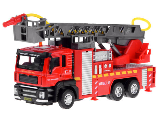 Fire brigade fire truck with ladder spraying water ZA4641