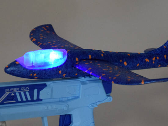 Foam Plane with LED light fired from the ZA5000 Gun