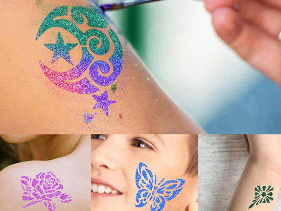 Glitter tattoos large set of 24 colors + 120 patterns ZA4785