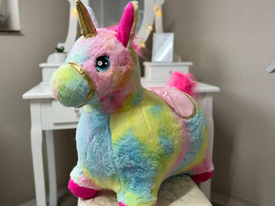 Inflatable horse pony jumper rainbow unicorn plush + pump ZA5444