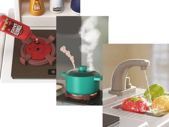 Kitchen cooking effect steam sound light fridge pots 63 pieces ZA4667