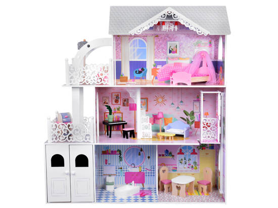 Large Openwork Wooden Dollhouse + Elevator Garage Balcony Furniture ZA5388