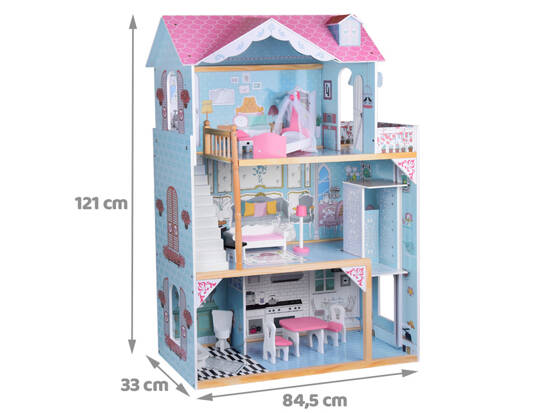 Large Wooden Dollhouse + Wooden Furniture Pastel Colors ZA5457