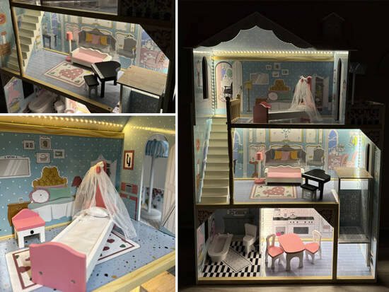 Large Wooden Dollhouse + Wooden Furniture Pastel Colors ZA5457