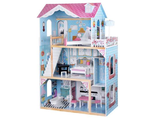 Large Wooden Dollhouse + Wooden Furniture Pastel Colors ZA5457