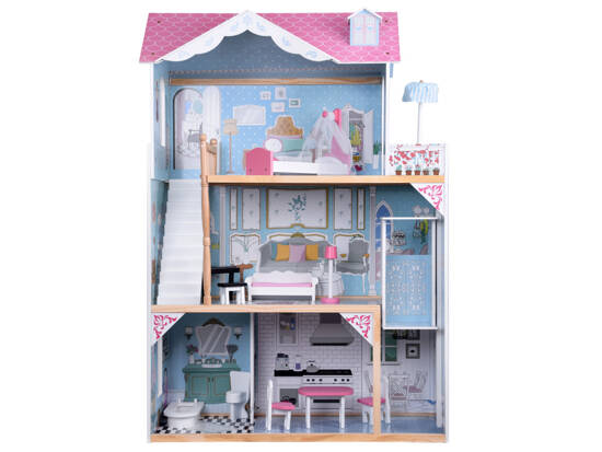 Large Wooden Dollhouse + Wooden Furniture Pastel Colors ZA5457