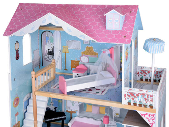 Large Wooden Dollhouse + Wooden Furniture Pastel Colors ZA5457