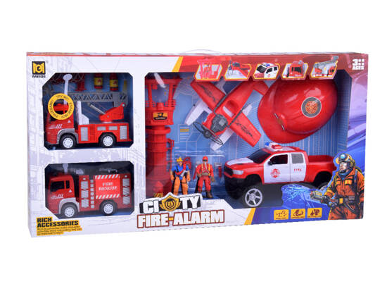 Large set Fire trucks with sound + Fire brigade helmet ZA5146