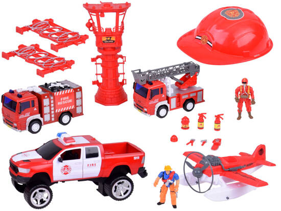 Large set Fire trucks with sound + Fire brigade helmet ZA5146