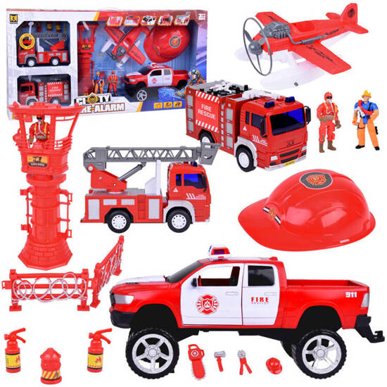 Large set Fire trucks with sound + Fire brigade helmet ZA5146